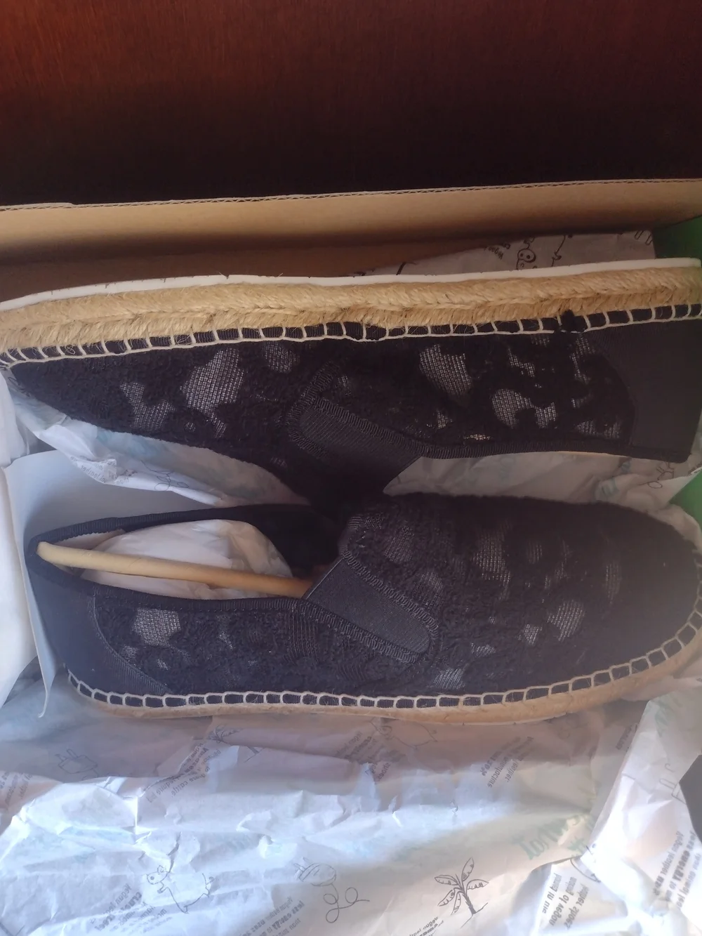 Black Lace Espadrille Slip-On Flats for Women